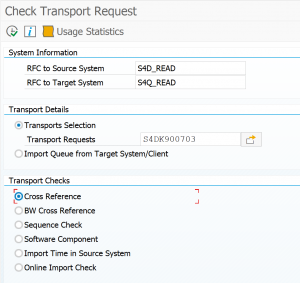 Transport check tool overview screen