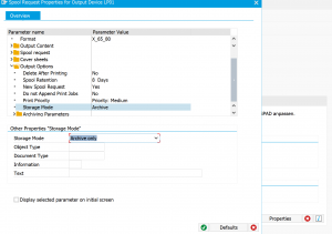 Print request properties screen