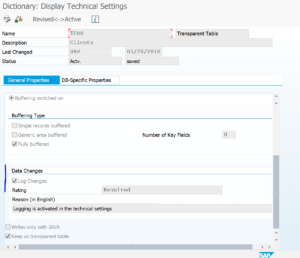 SE11 technical settings table logging