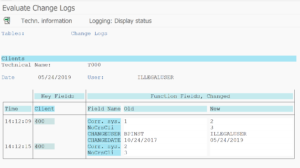 T000 table changes output